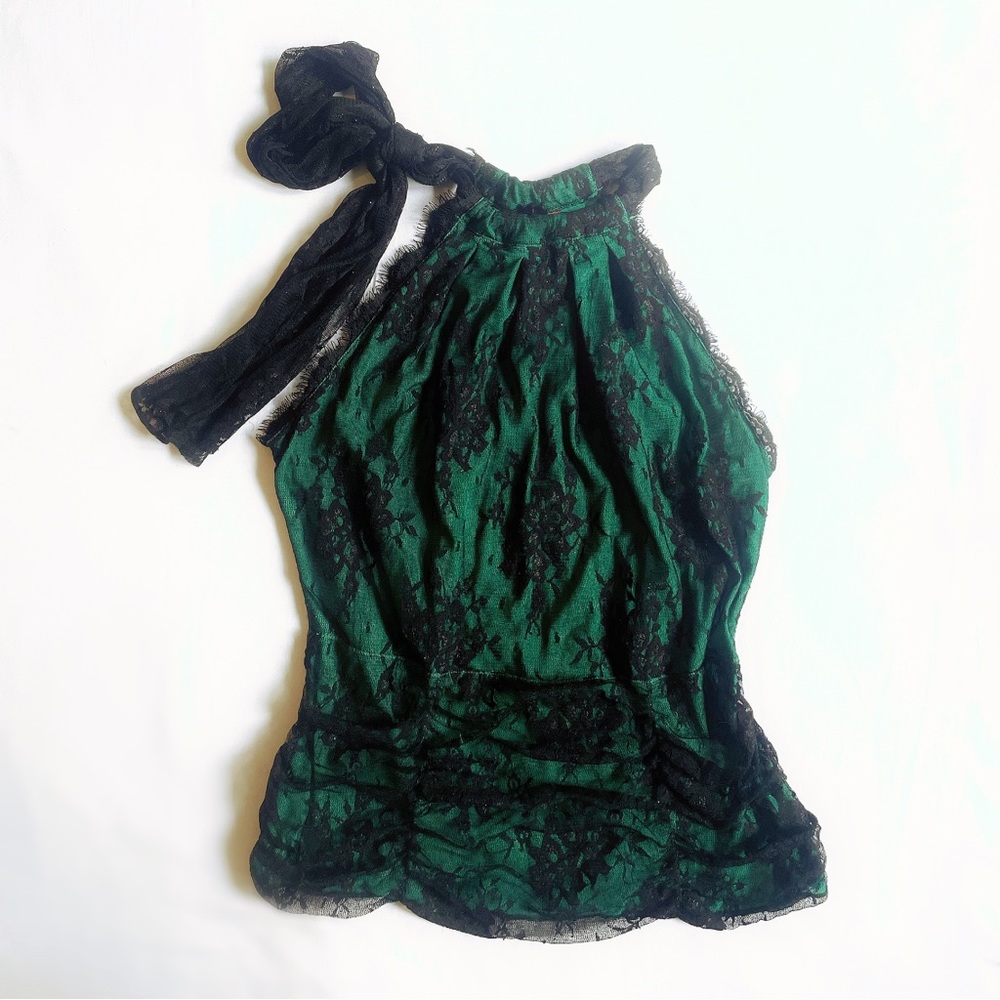Women’s Sz M Black & Green Lacy High-Neck Halter Top from Victoria’s Secret